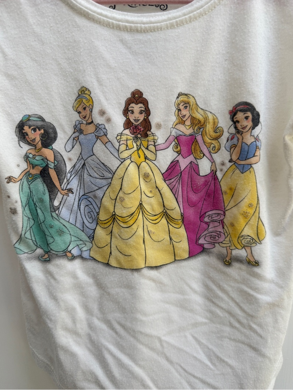 Disney 4T Girls Off White Princess Belle Short Sleeve Tee Shirt Top Blouse - Picture 2 of 5